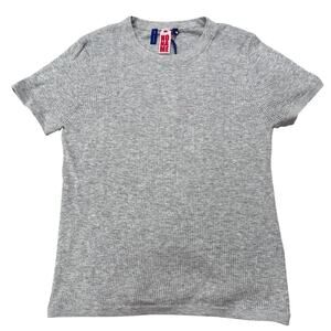 No Name is Needed Crewneck Soft Ribbed Knit T-Shirt Minimalist NWT, Gray, size M